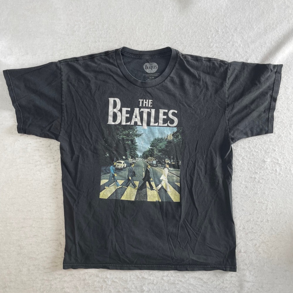 The Beatles Graphic T-Shirt XL Black Abbey Road Band Tee Short Sleeve Cotton